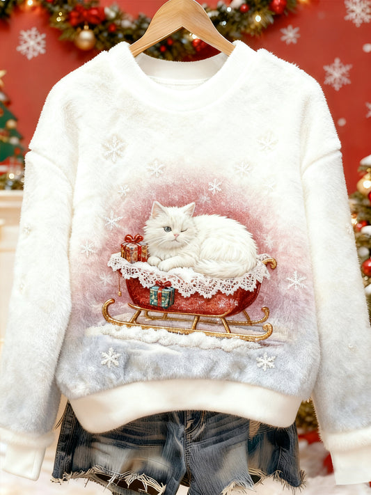 Women's Christmas Cute Animal Art Print Casual Flannel Sweater
