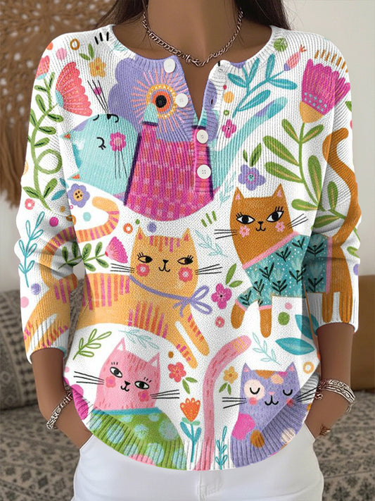 Women's Cute Animal Print Knit Top