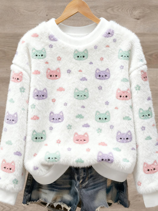 Women's Cute Animal Art Print Casual Flannel Sweater