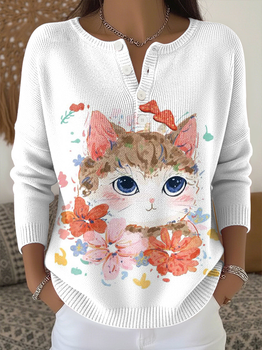 Women's Cute Animal Print Knit Top