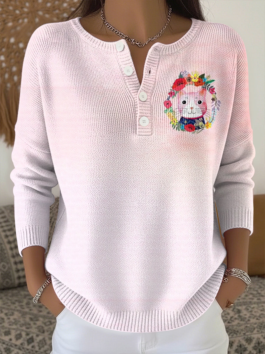 Women's Cute Animal Print Knit Top