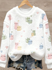 Women's Cute Animal Art Print Casual Flannel Sweater