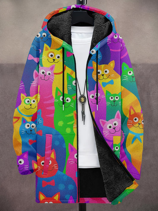 Unisex Abstract Art Cat Print Heavy Coat