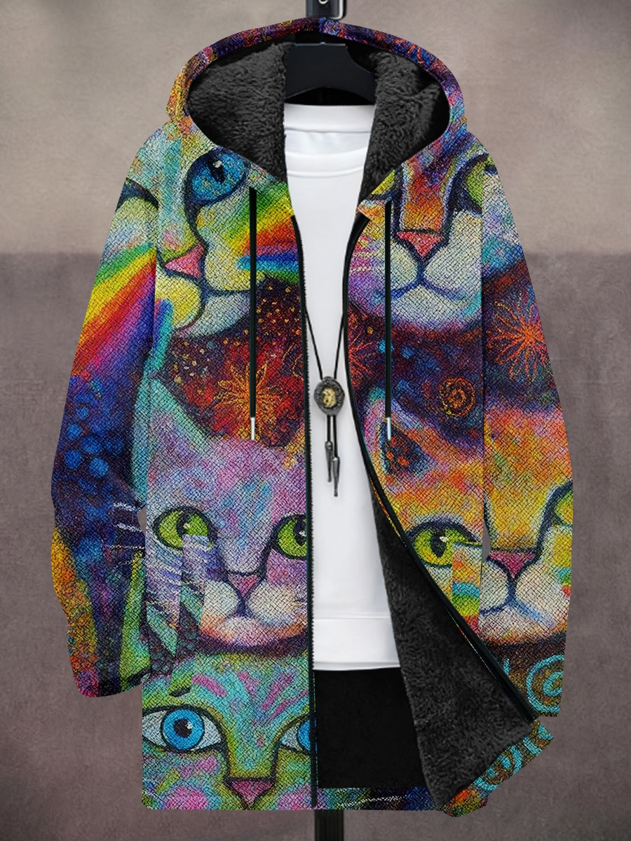 Unisex Abstract Art Cat Print Heavy Coat