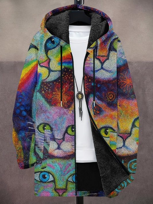 Unisex Abstract Art Cat Print Heavy Coat