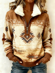 Women's Vintage Western Printed Casual Composite Fleece Hoodie gracestitchs