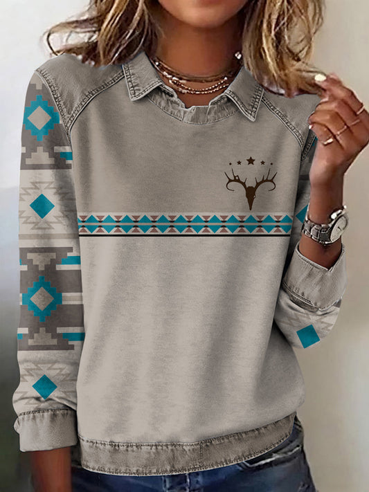 Women's Casual Aztec Patchwork Sweatshirt gracestitchs