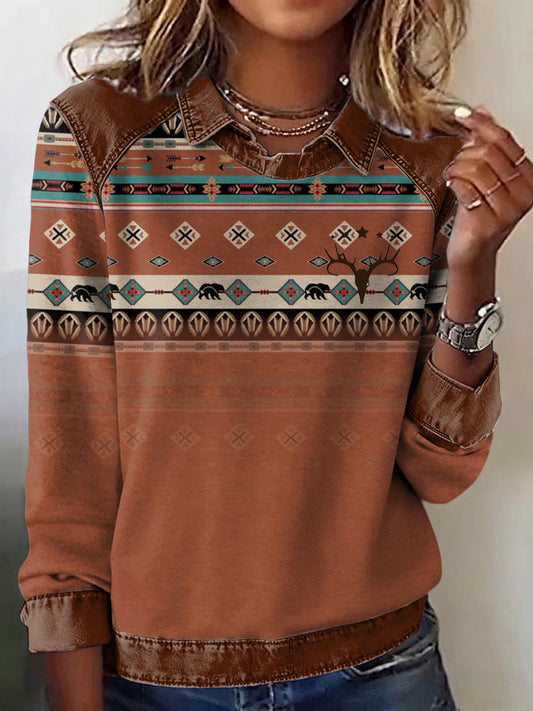 Women's Casual Aztec Patchwork Sweatshirt gracestitchs