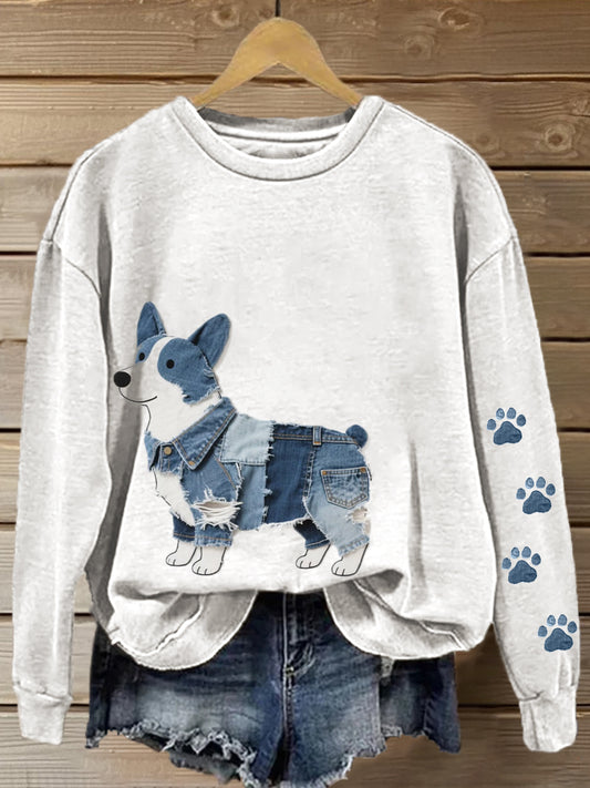 Women's Lovely Corgi Pattern Patchwork Art Sweatshirt