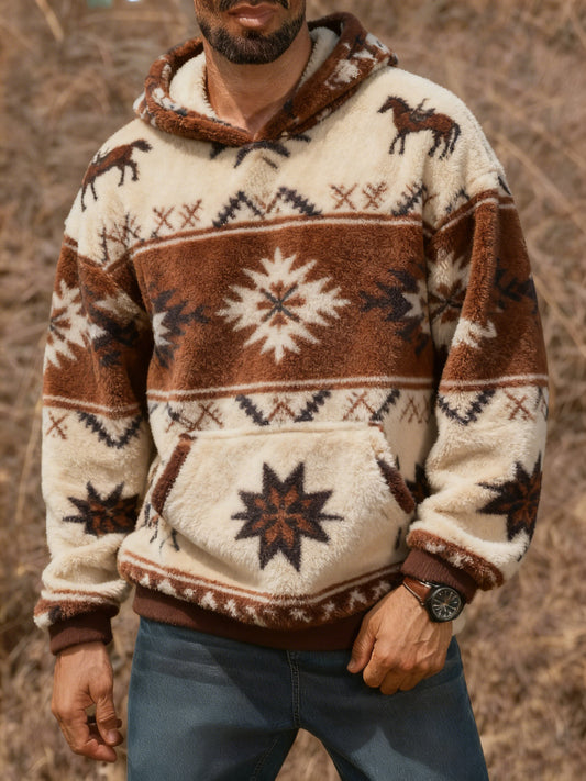 Men's Vintage Western Printed Casual Hoodie