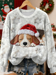 Women's Vintage Christmas Dog Printed Flannel Sweatshirt gracestitchs