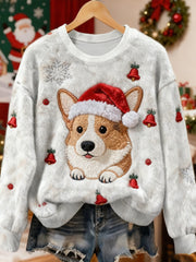 Women's Vintage Christmas Dog Printed Flannel Sweatshirt gracestitchs