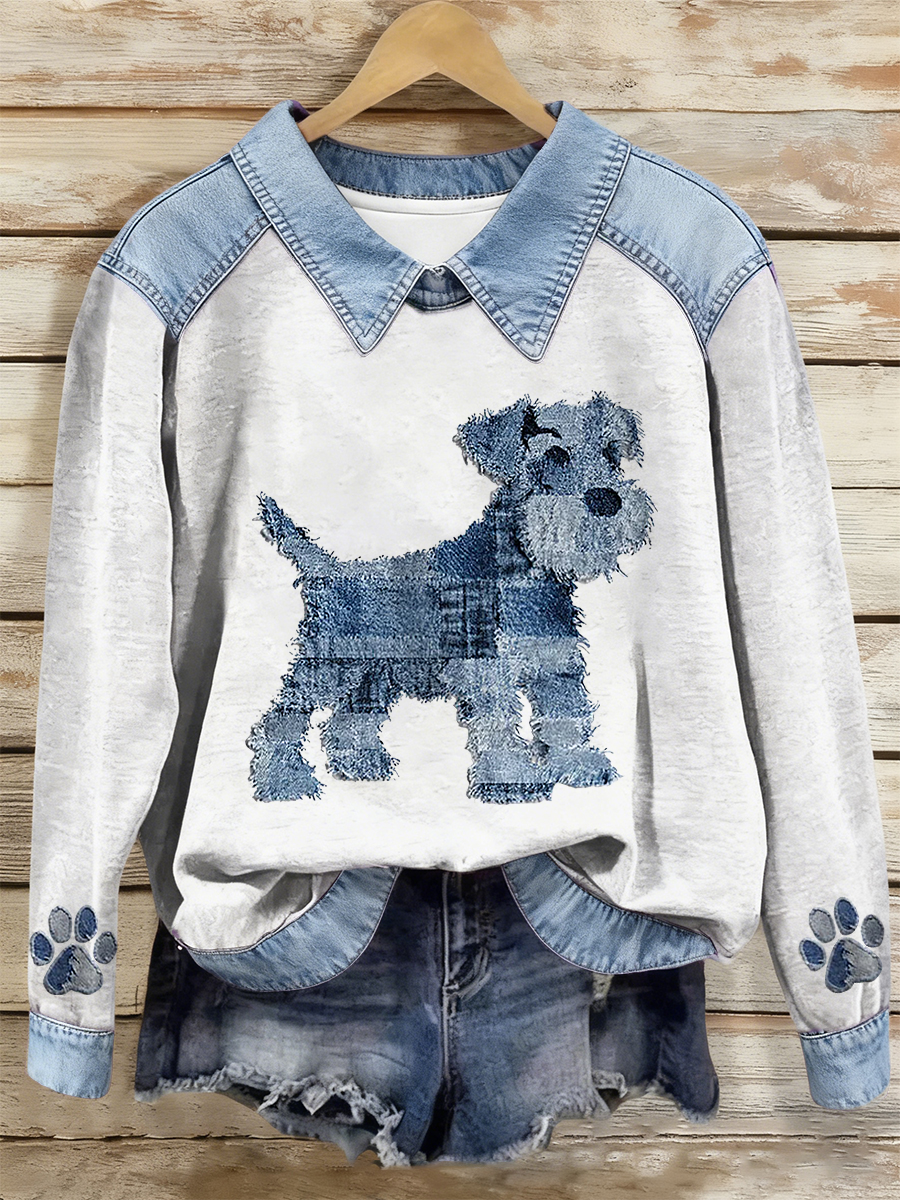 Women's Dog Art Print Casual Top gracestitchs