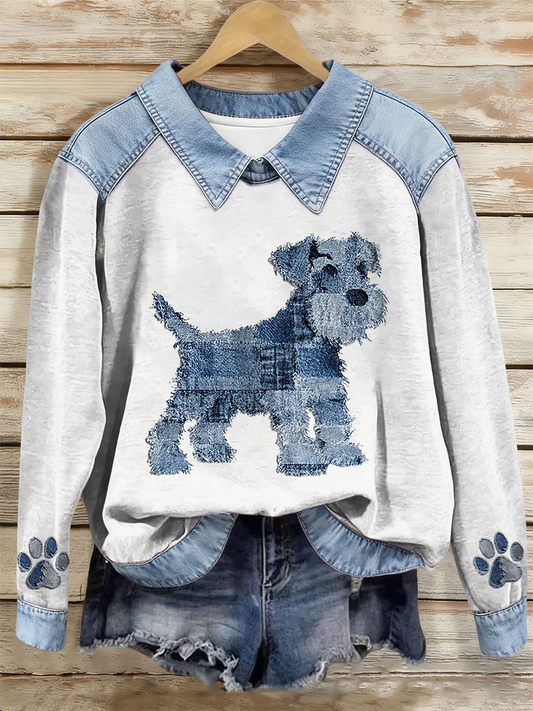Women's Dog Art Print Casual Top gracestitchs
