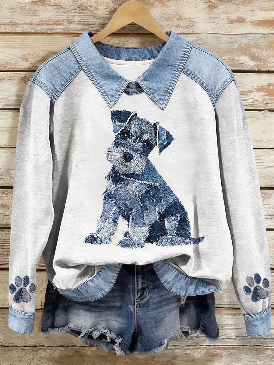 Women's Dog Art Print Casual Top gracestitchs