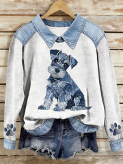 Women's Dog Art Print Casual Top gracestitchs