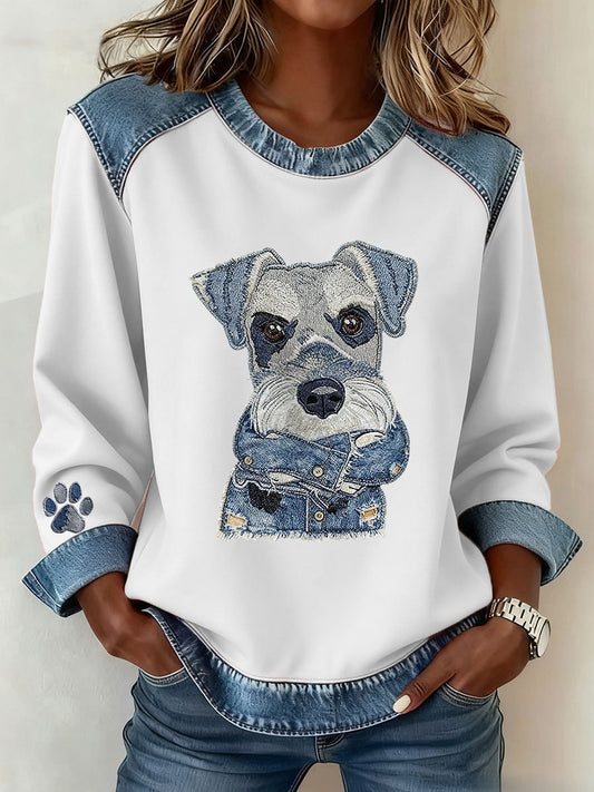Women's Dog Art Print Casual Top gracestitchs