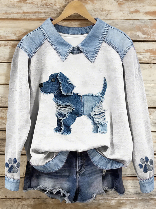 Women's Dog Art Print Casual Top gracestitchs