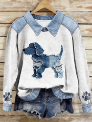 Women's Dog Art Print Casual Top gracestitchs