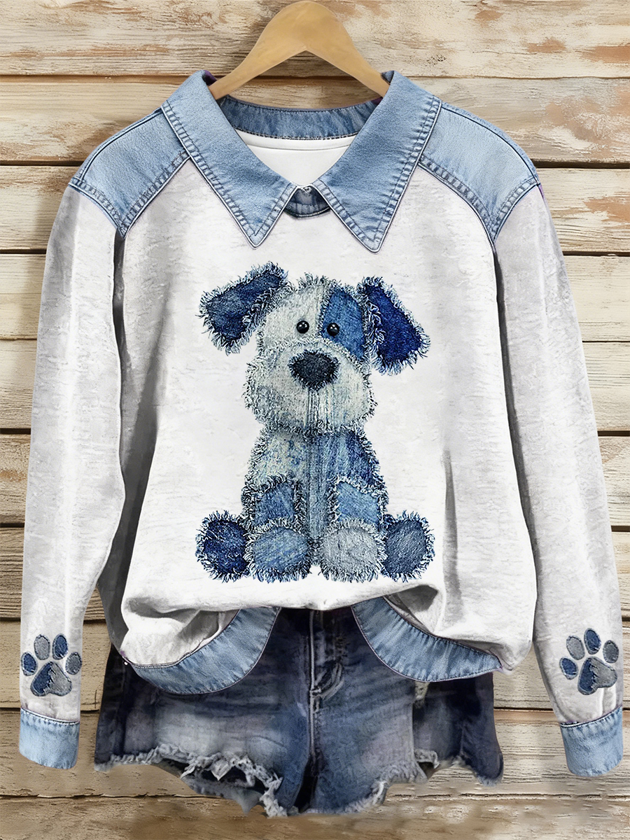 Women's Dog Art Print Casual Top gracestitchs