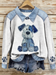 Women's Dog Art Print Casual Top gracestitchs