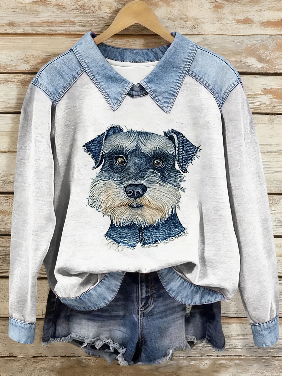 Women's Dog Art Print Casual Top gracestitchs