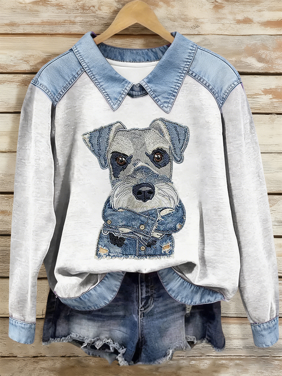 Women's Dog Art Print Casual Top gracestitchs