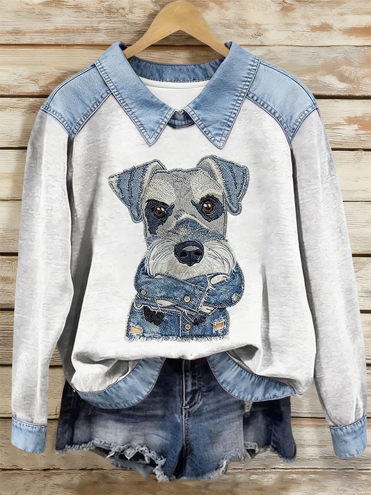 Women's Dog Art Print Casual Top gracestitchs