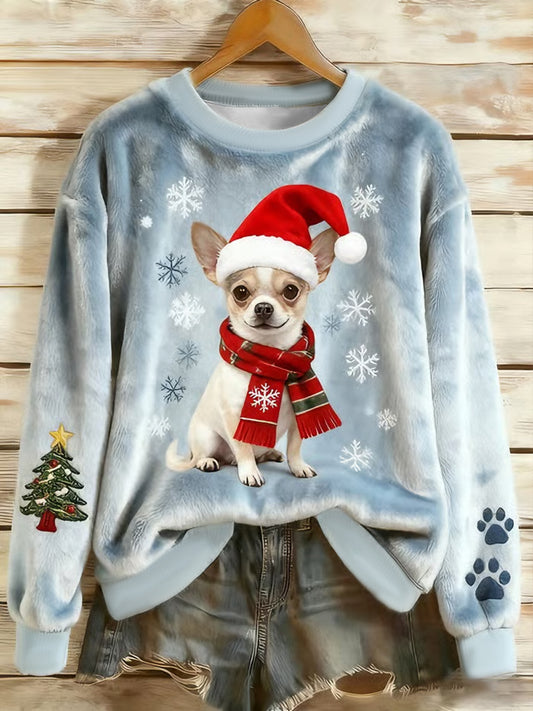 Women's Cute Christmas Dog Flannel Hoodie