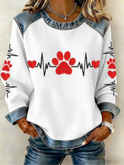 Women's Fun Animal Patterns Denim Patchwork Sweatshirt gracestitchs