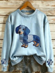Women's Art Dog Denim Printed Sweatshirt gracestitchs