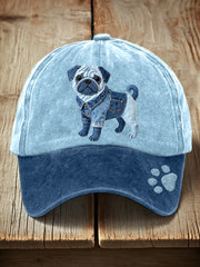 Unisex Lovely Pug Dog Denim Patchwork Pattern Hat gracestitchs