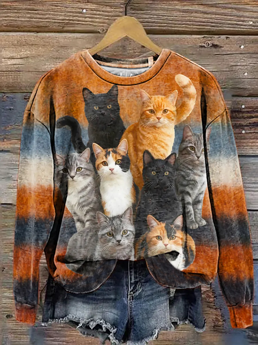 Women's Fun Cat Pattern Art Print Regular Sweatshirt