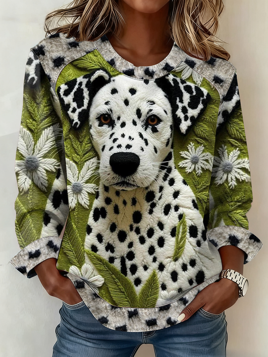 Women's cute dog print Patchwork Top