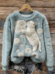 Women's Just Breathe Fuzzy Cat & Dandelion Cozy Flannel Hoodie gracestitchs