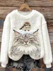 Women's Bird & Cat In The Snow Cozy Flannel Hoodie gracestitchs
