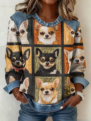 Women's  Chihuahua Printed Denim Patchwork Top gracestitchs