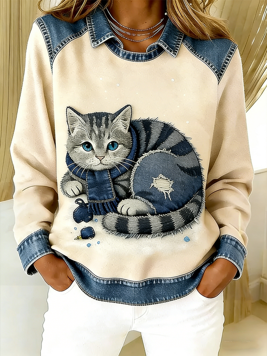 Women's Retro Animal Art Print Comfortable Regular Sweatshirt gracestitchs