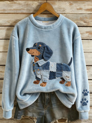 Women's Lovely Dachshund Patchwork Pattern Flannel Top gracestitchs
