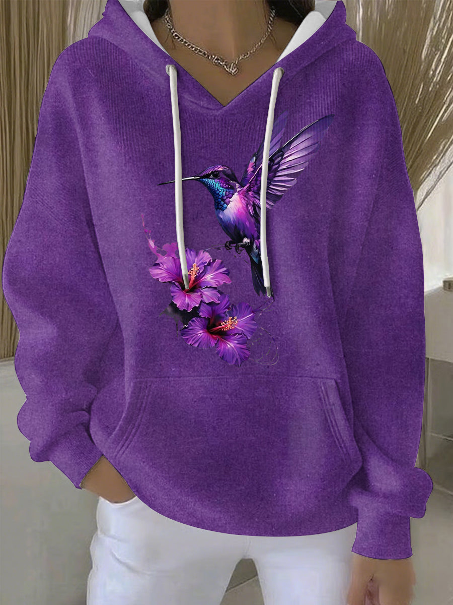 Women's Purple Art Print Casual Hoodie gracestitchs