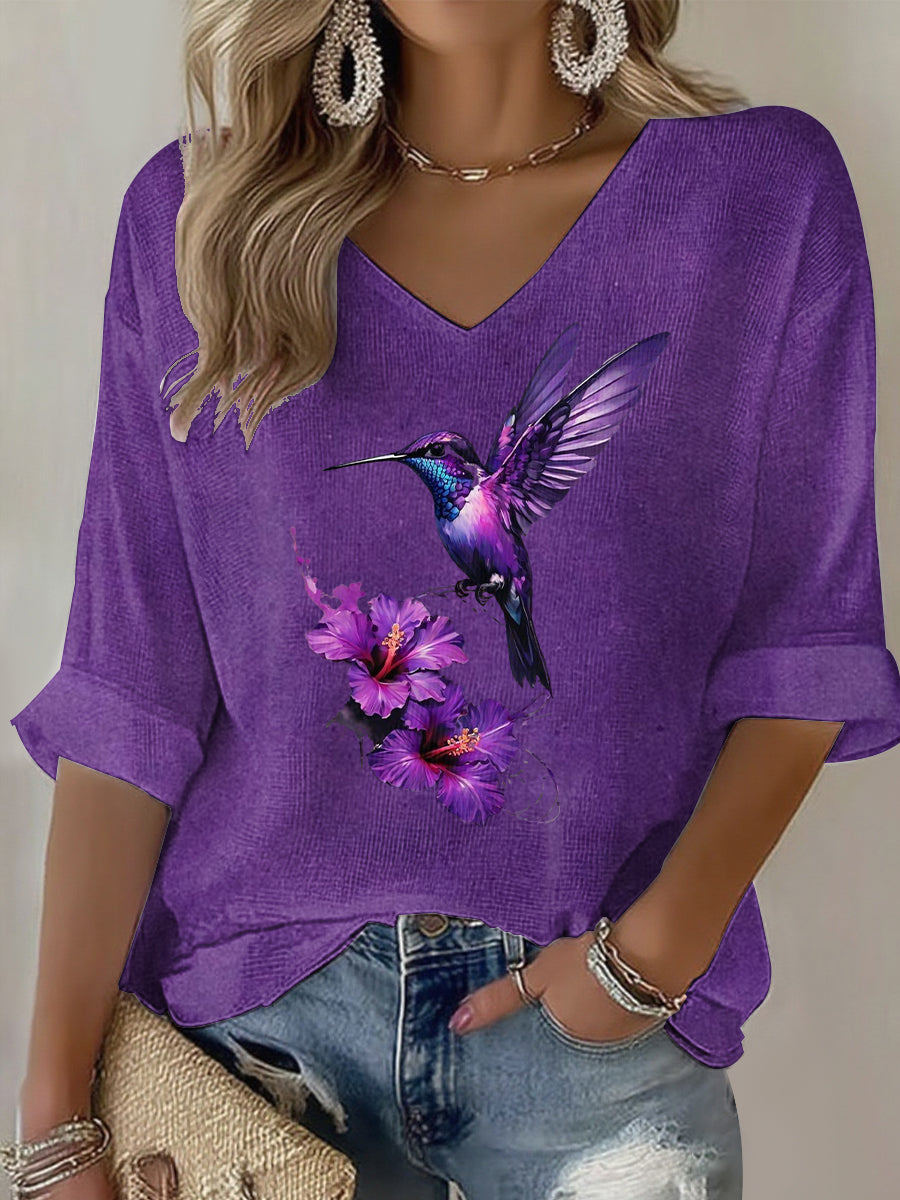 Women's Purple Art Print Casual T-shirt gracestitchs