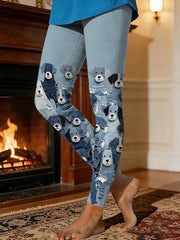 Women's Fleece-Lined Leggings with Puppy Print gracestitchs