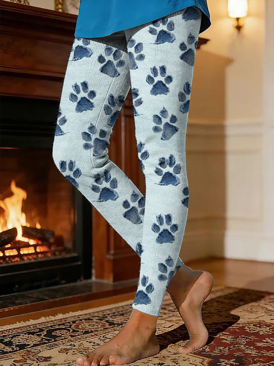Women's Dog Paw Warm Fleece-Lined Leggings gracestitchs