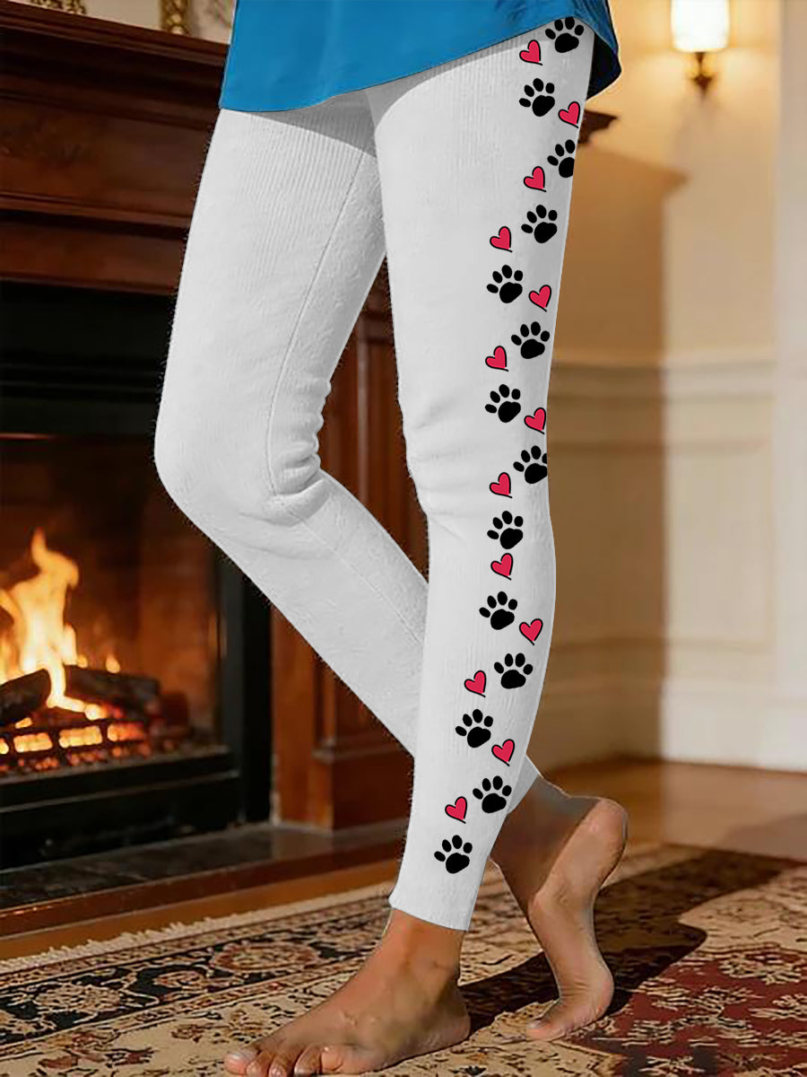 Women's Dog Paw Warm Fleece-Lined Leggings gracestitchs