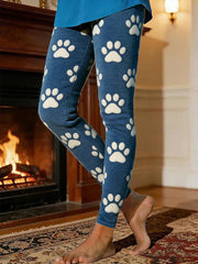 Women's Dog Paw Warm Fleece-Lined Leggings gracestitchs