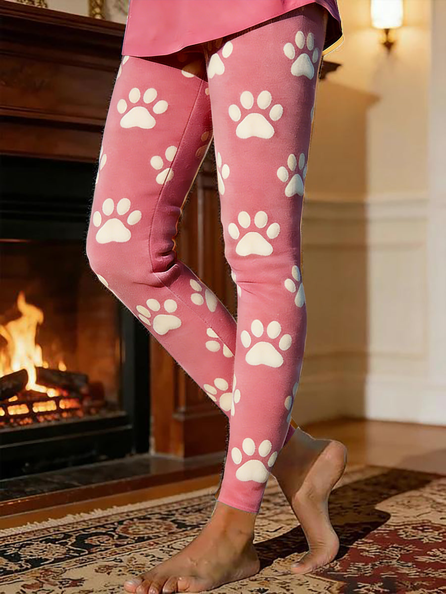 Women's Dog Paw Warm Fleece-Lined Leggings gracestitchs