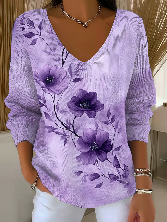 Women's Purple Art Printed Casual Top