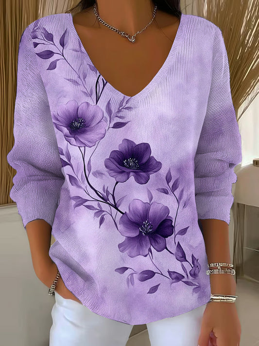 Women's Purple Art Printed Casual Top
