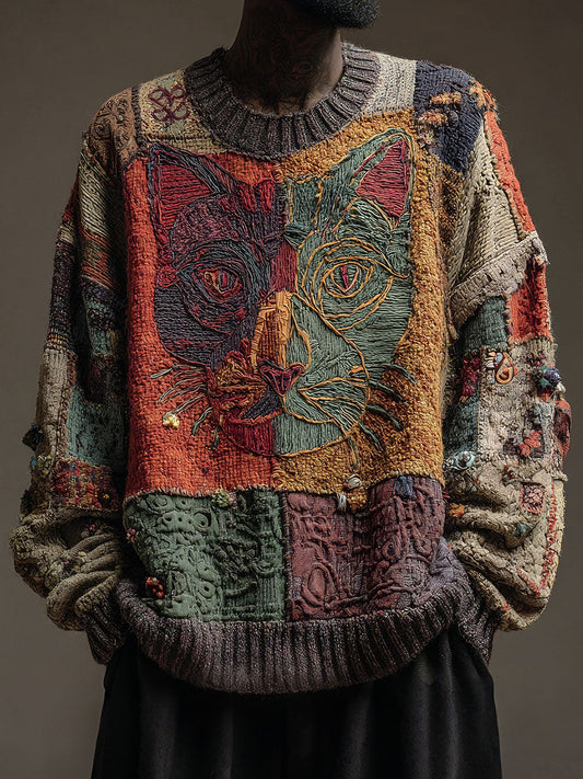 Men's Cat Art Vintage Tops gracestitchs