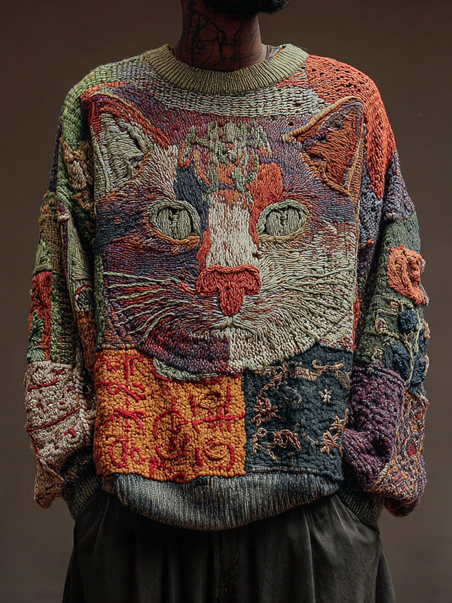 Men's Cat Art Vintage Tops gracestitchs